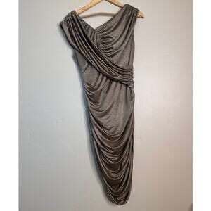 Suzi Chin for Maggy Golden Bronze Shiny Drape Cocktail Dress